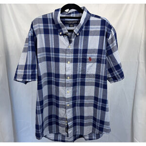 US Polo Assn. Men's Plaid Button Up Shirt Short Sleeve Size XL Blue and White